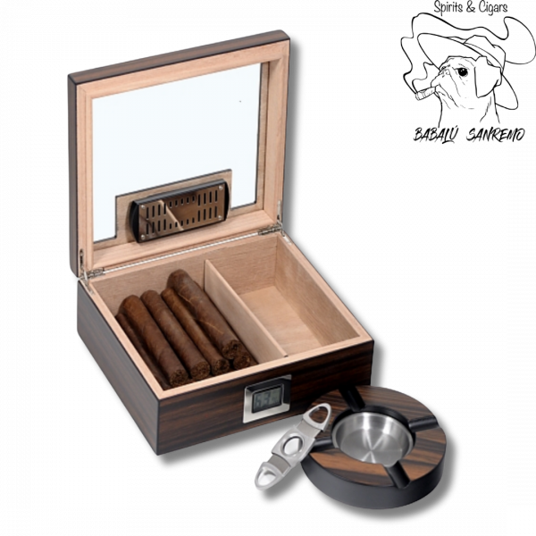 Humidor Cigar Set Ebano e vetro - immagine 2